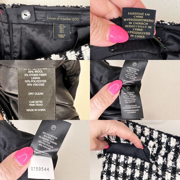 House of Harlow Black and White Checkered Wool Blend Tweed Mini Skort Skirt Lg - Picture 12 of 14